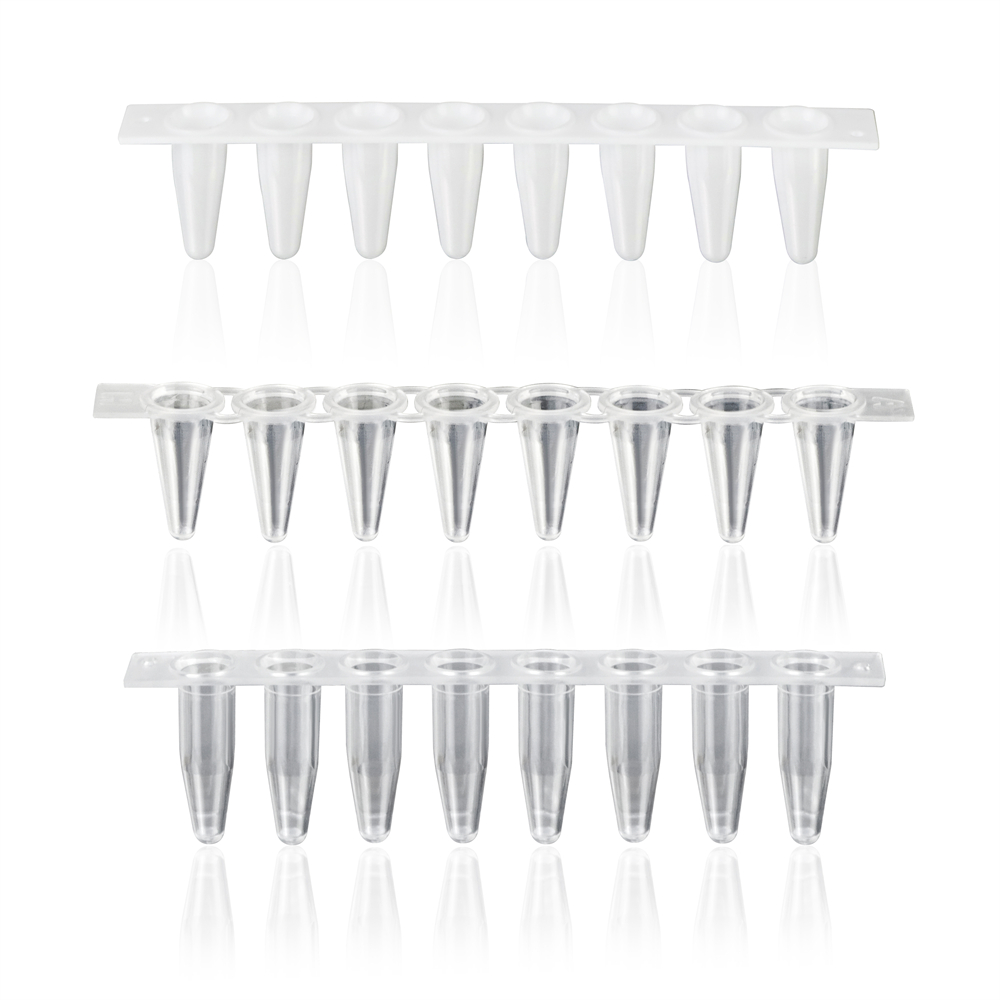 0.1ml PCR 8聯(lián)排白色管+環(huán)狀透明蓋，薄壁，無酶，無熱源 （ABC801001）